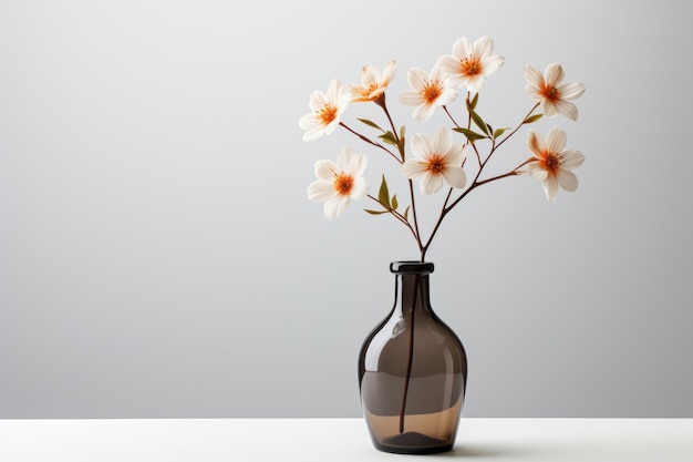 un jarrón con flores blancas sentado sobre una mesa