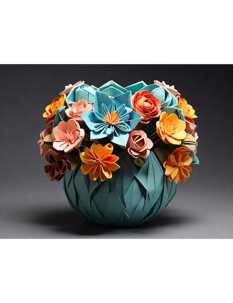 Un jarrón de flores creado por el arte del origami