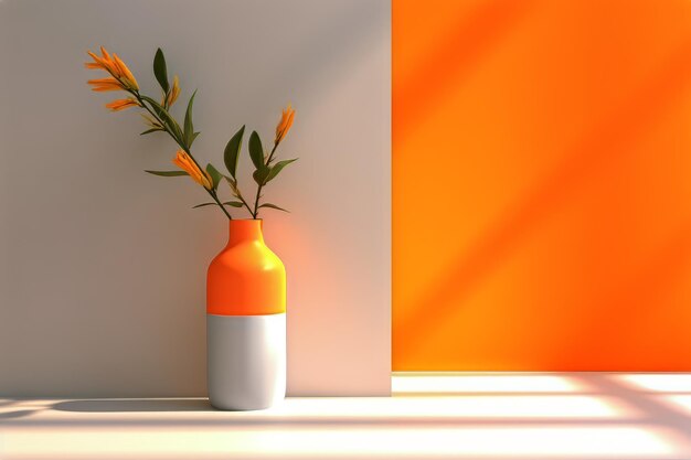 un jarrón con flores en él que es naranja y blanco