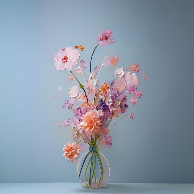 Un jarrón con flores y mariposas