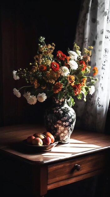 un jarrón con flores en una mesa