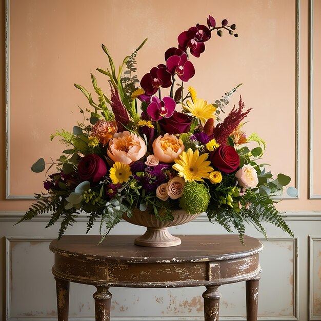 Un jarrón de flores en una mesa