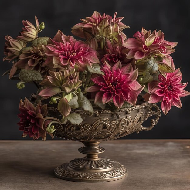 Foto un jarrón con flores en él en una mesa