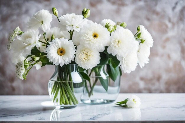 un jarrón de flores con la palabra margaritas en la mesa