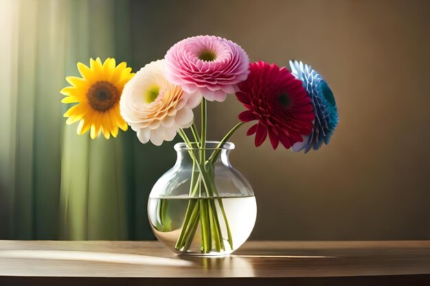 Un jarrón con flores y la palabra "primavera" en el fondo.