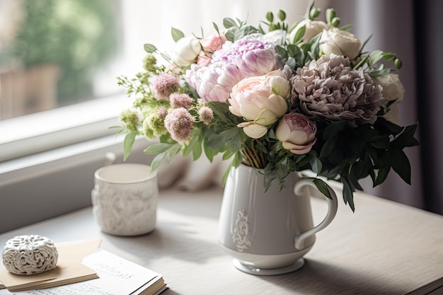 Un jarrón de flores con un ramo de flores en él