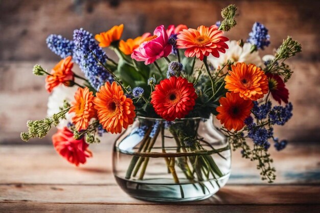 Foto un jarrón de flores con un ramo de flores en él