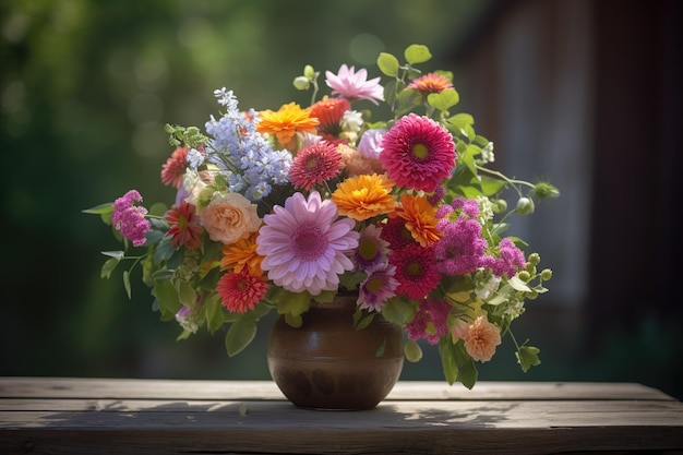 Un jarrón de flores sobre una mesa con un fondo verde