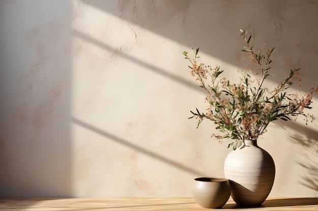 Un jarrón de flores sobre la mesa a la luz del sol.