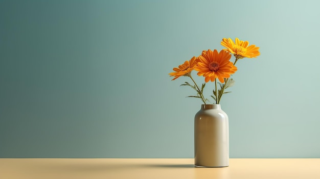 Jarrón de flores de tono de verano minimalista simple AI generativa