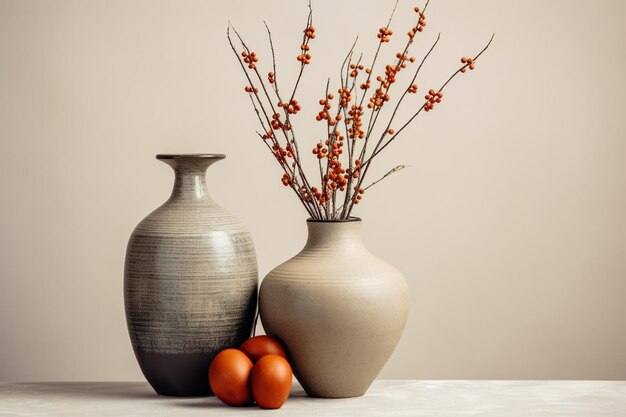 Un jarrón de naturaleza muerta con flores artificiales en la sala de estar