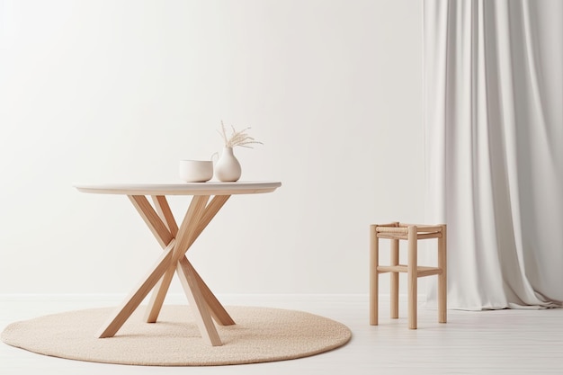 Jarrón sobre una mesa junto a una silla en una sala de estar moderna IA generativa