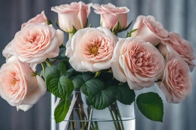 Un jarrón transparente con una rosa rosada.