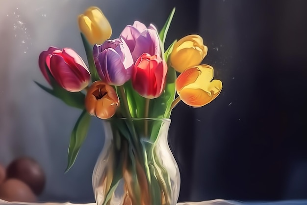Un jarrón de tulipanes una pintura de naturaleza muerta en acuarela