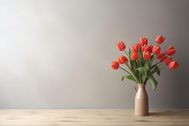 Un jarrón de tulipanes rojos