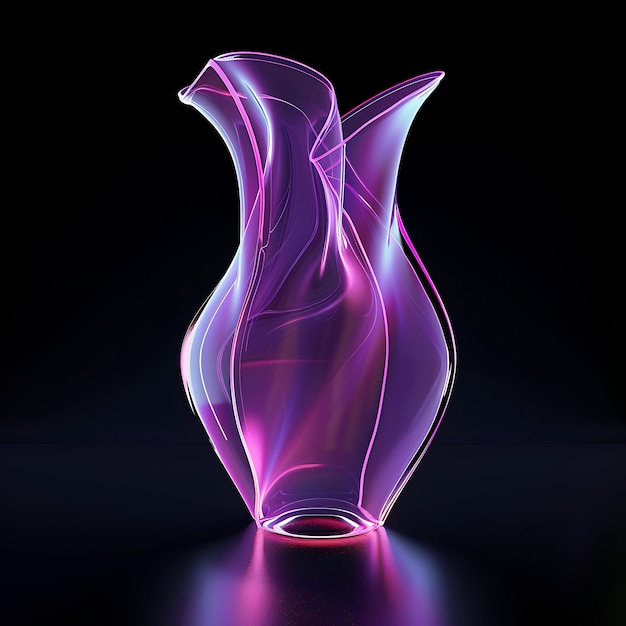 un jarrón de vidrio púrpura y rosa con líneas púrpuras y rosas