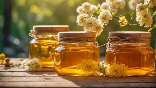 Jarros de flores de miel en la naturaleza