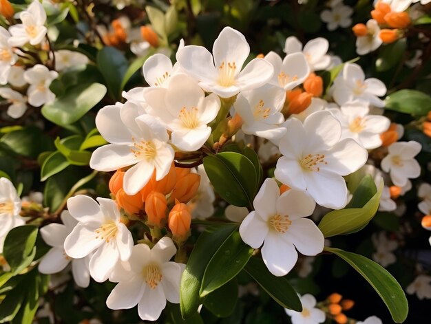 Jasminblüten mit Blättern im Hintergrund