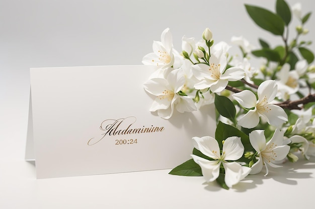 Jasminum auriculatum Blumenzweig mit Hochzeitskarte