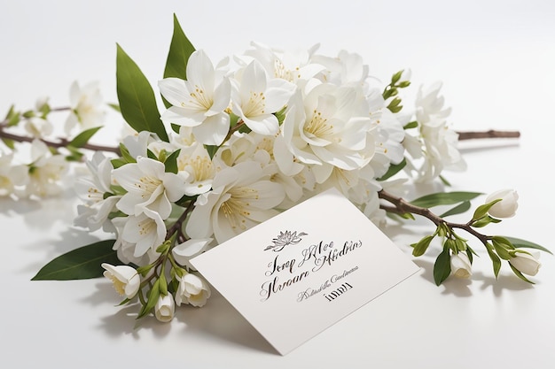 Jasminum auriculatum Blumenzweig mit Hochzeitskarte