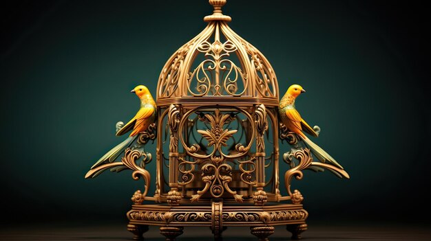 Jaula de pájaros de la era victoriana con detalles intrincados Recinto de aves de época diseño ornamentado artefacto histórico decoración antigua encanto ornamental generado por IA