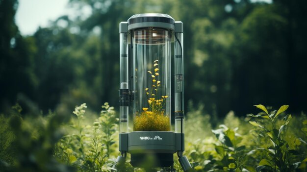 Una jaula de pájaros llena de plantas verdes en un bosque