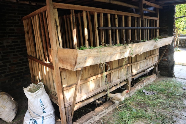 Jaula tradicional para cabras de madera