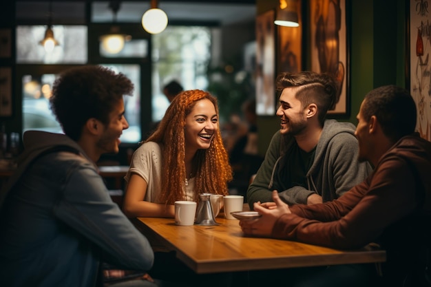 Java Jamboree Una deliciosa cita de café con amigos en una vibrante cafetería