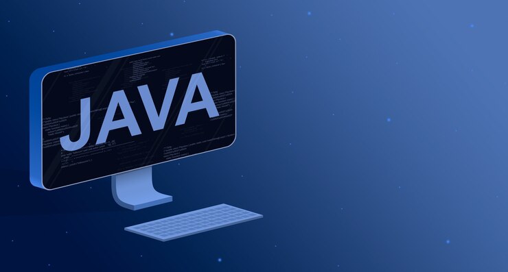 Foto java en una pantalla de computadora con elementos de código de programa 3d