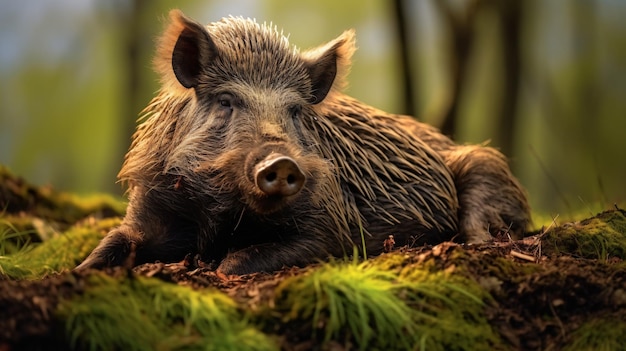 Foto javali sus scrofa em grama verde