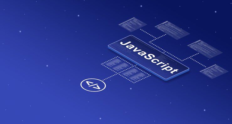 Foto javascript en pantalla inteligente en el sistema con elementos de código de programa 3d
