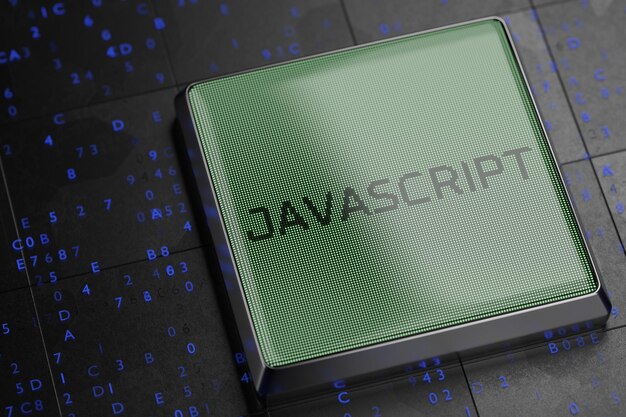 Javascript-Programmierkonzept Javascript-Inschrift auf einem monochromen LSD-Display 3D-Rendering