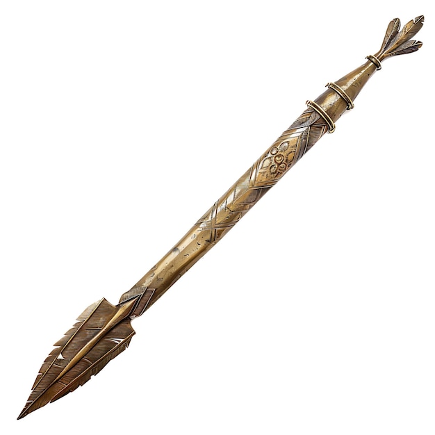 Javelin de bronze antigo adornado com penas de águia e Capab Game Asset 3D Conceito de Design Isolado