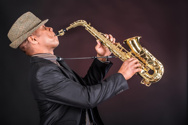 Foto jazz sax hombre negro músico africano melodía