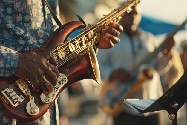 Foto jazzkonzert im freien mit einem musiker