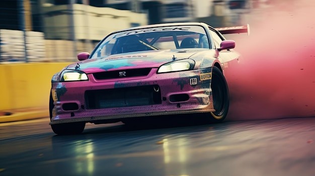 jdm japonês carro à deriva foto profissional fumaça dinâmica em movimento trilha esporte tuning fotografia