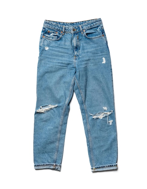 Jeans azuis em um fundo branco vista de cima