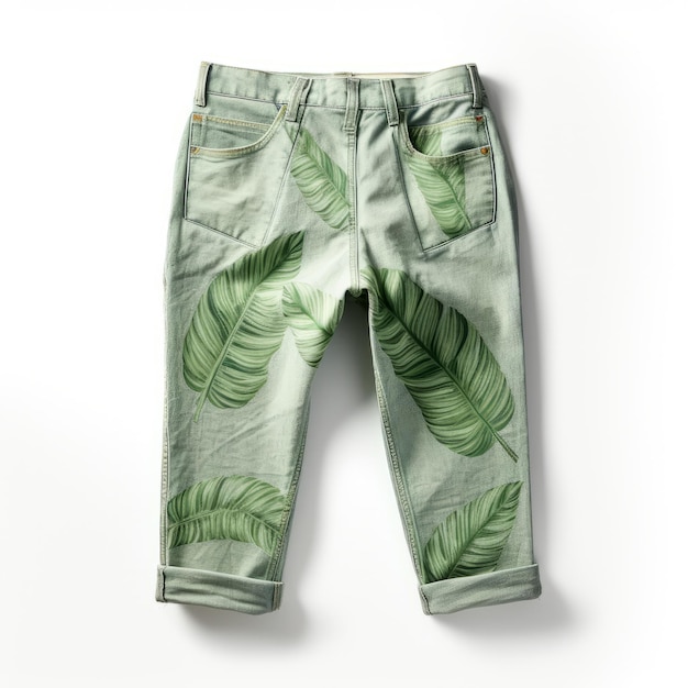 Jeans com estampa de palmeira verde tropical Reedamants