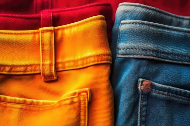 Jeans de cores ousadas com sotaque de bolso