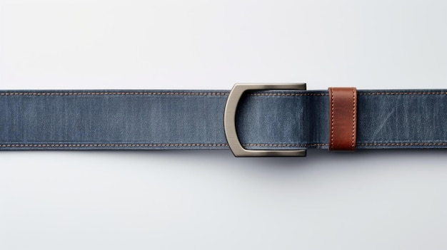 Jeans de denim azules con una etiqueta de cinturón de cuero, etiqueta de etiqueta y espacio blanco vacío Imagen de maqueta
