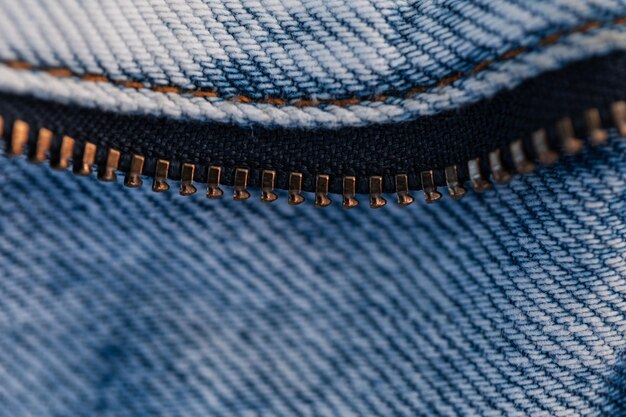 Jeans vintage com zíper closeup Textura de tecido jeans azul fashion