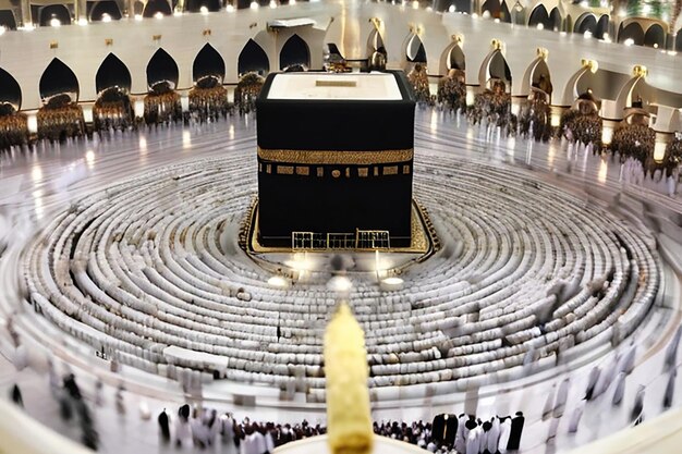 Foto jeddah arabia saudita 27 de febrero de 2023 peregrinos musulmanes en la kaaba en la mezquita haram de la meca arabia saudita por la mañana realizando la umrah