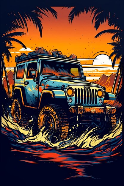 Foto jeep am meerestrand generative ki