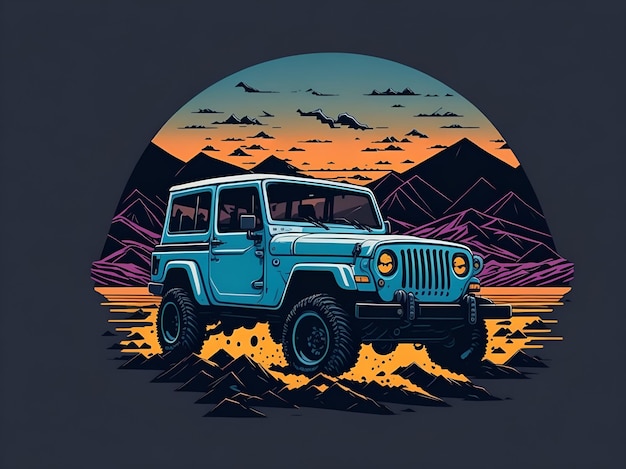 Un jeep azul con la palabra jeep en él