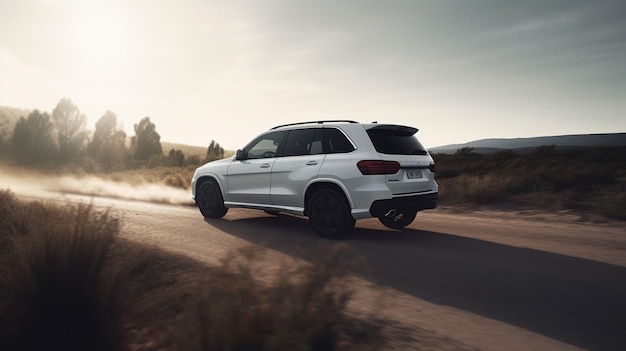 Un jeep grand cherokee blanco 2020 conduce por un camino de tierra.