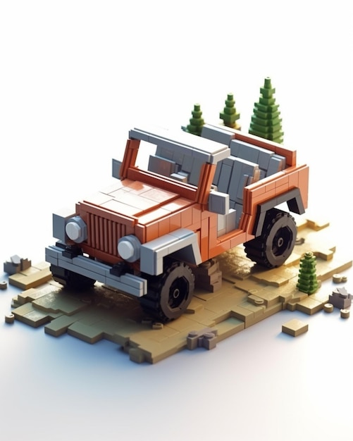 Un jeep de lego con matrícula.