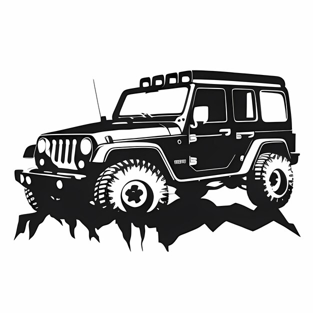 Foto jeep minimalista colorindo o logotipo plano em uma tela limpa
