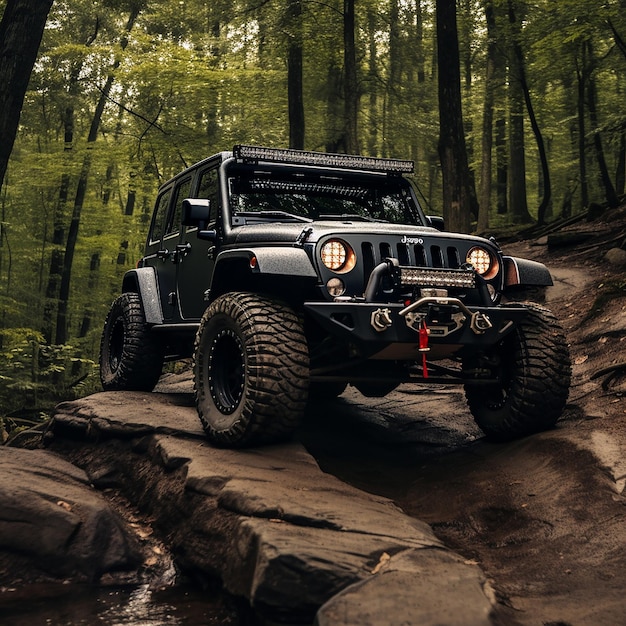 un jeep negro subiendo a las rocas