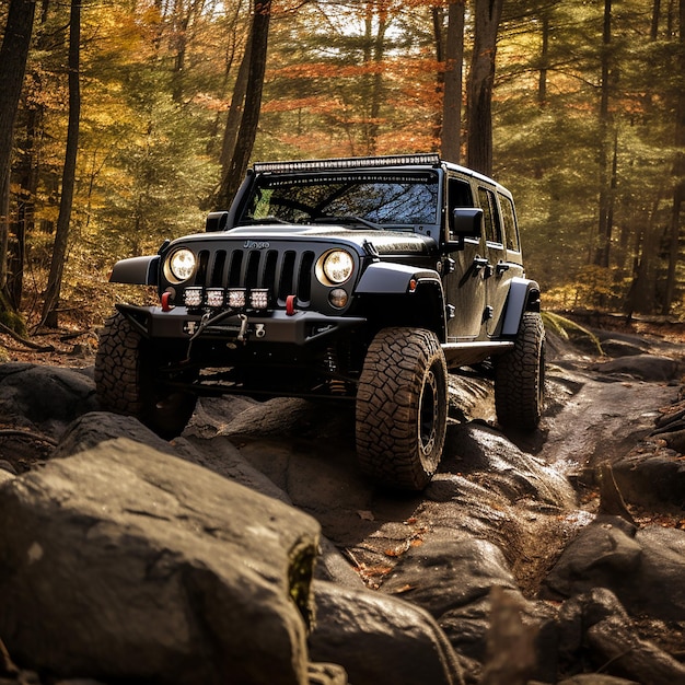 un jeep negro subiendo a las rocas