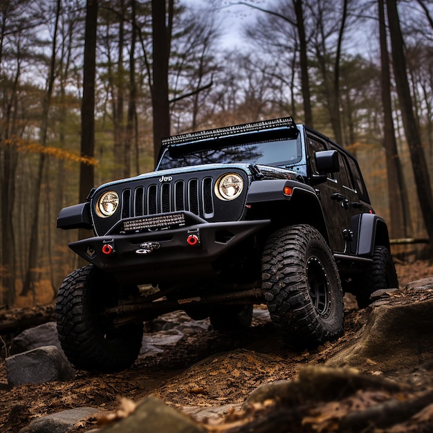 un jeep negro subiendo a las rocas